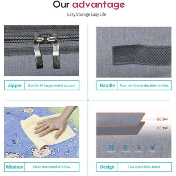 Foldable Underbed Bags 2 Pack - Blankets Clothes Comforters Storage Bag - Picture 5 of 7